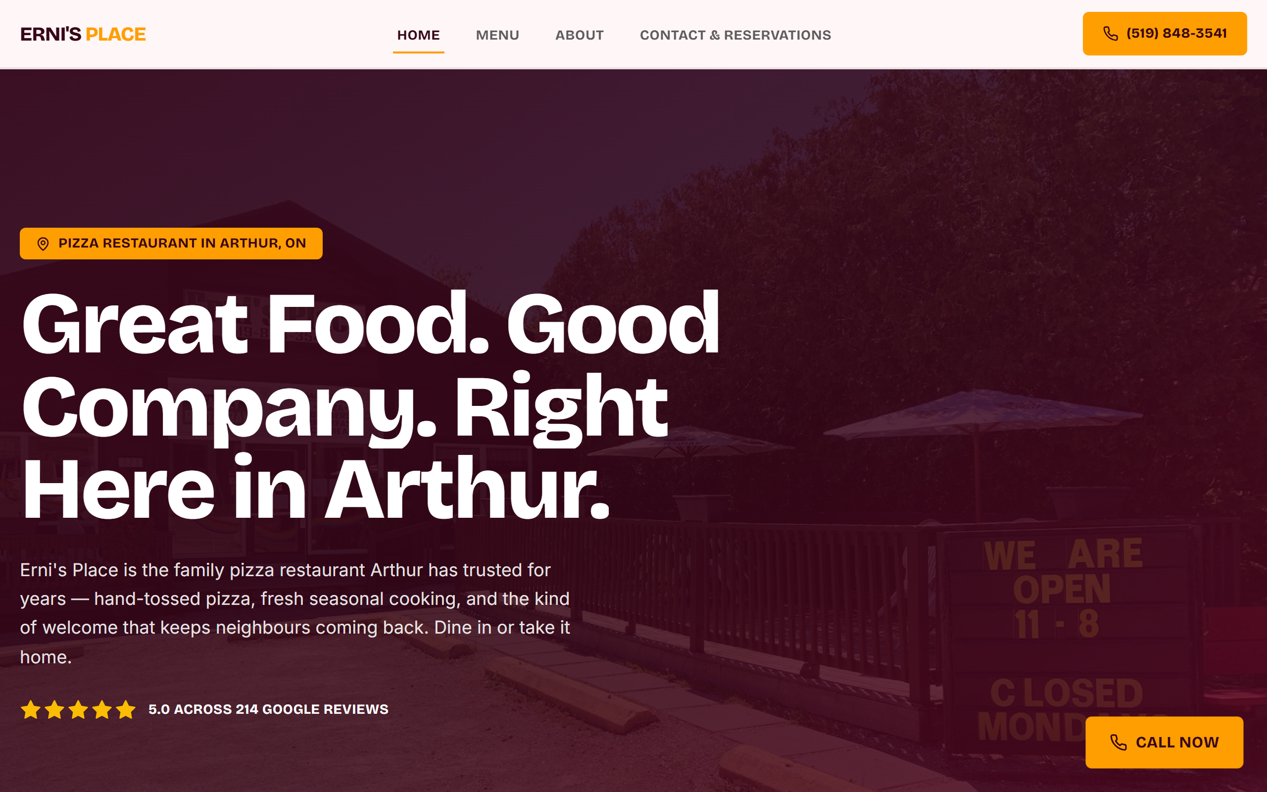 Erni's Place Restaurant & Pizza website preview